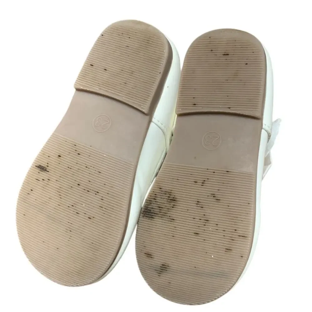Fromosa Toddler Girls Size 7 White Satin Bow Mary Jane Dress Shoes Ballet Flats